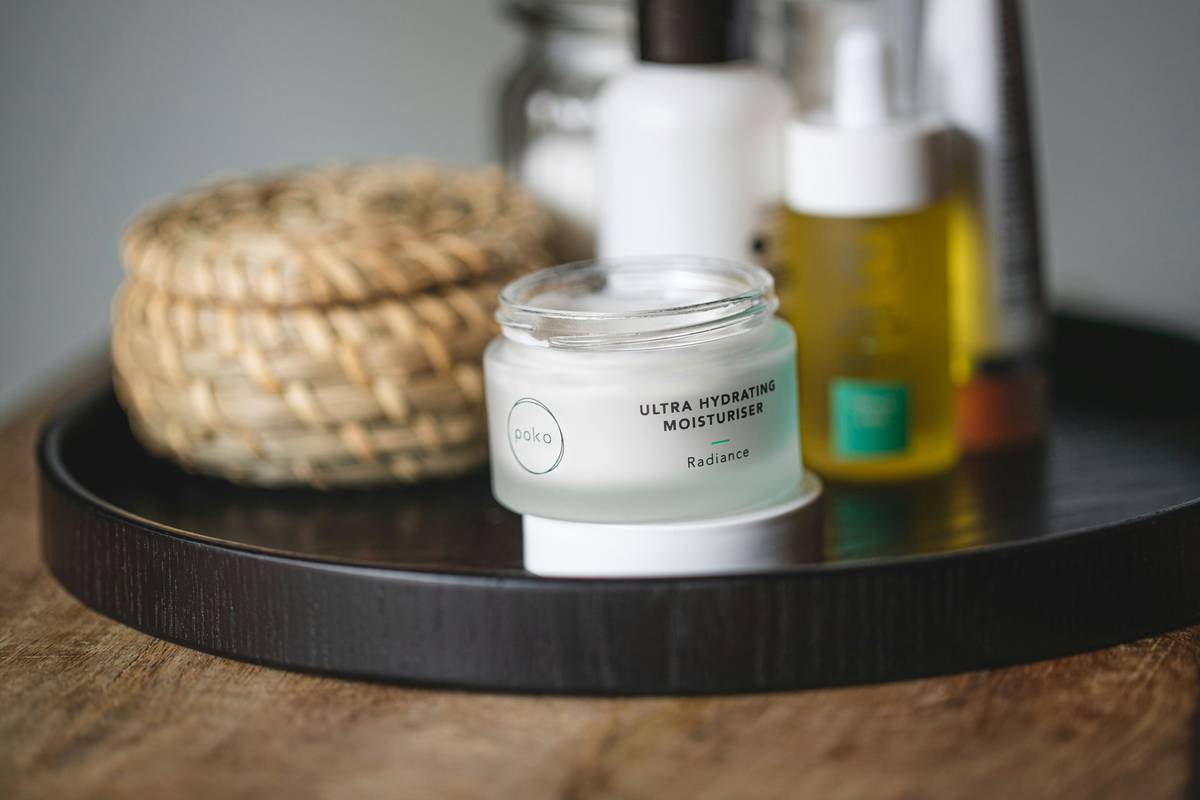 Skincare Products on Bathroom Shelf